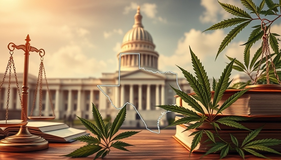 Conceptual illustration of Texas THC regulation, legal elements.