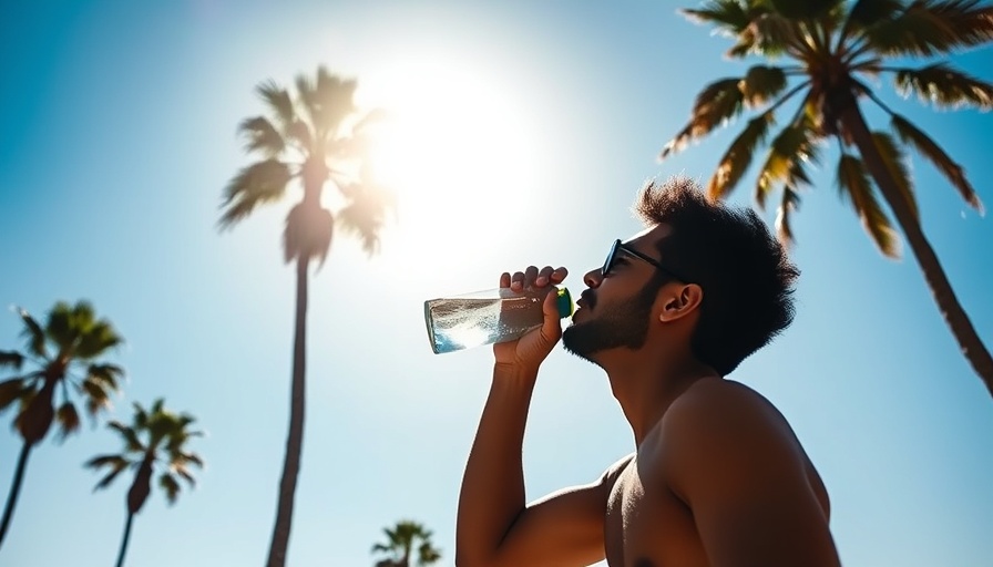 Silhouette staying safe under extreme heat by drinking water.