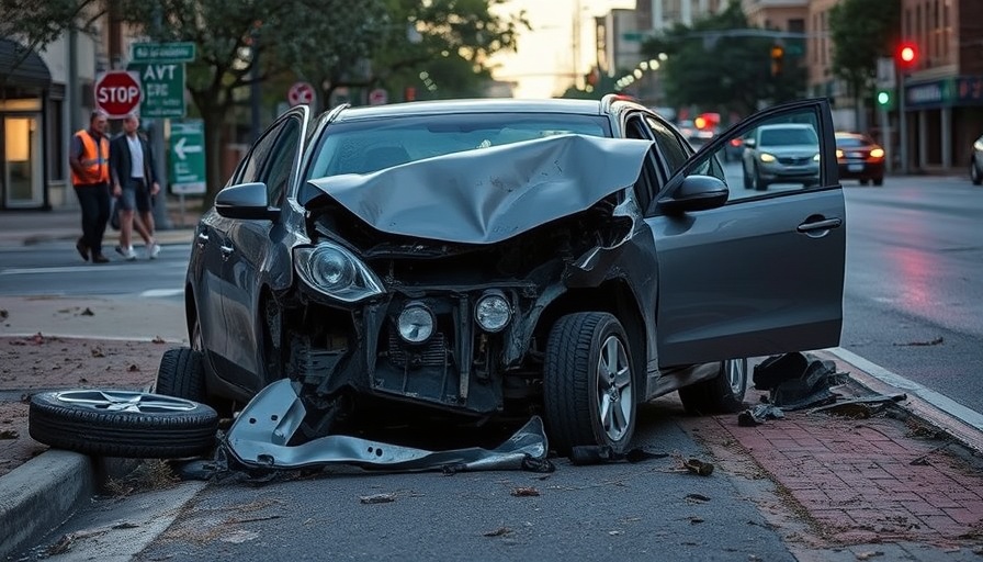Single-vehicle crash aftermath in East Austin at dusk.