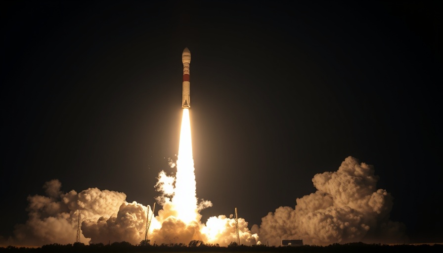 Rocket launch breaking through the night sky with a bright explosion.