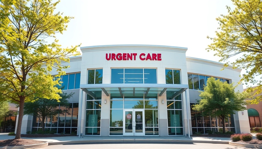 Modern urgent care clinic exterior in Argyle, sunny day.