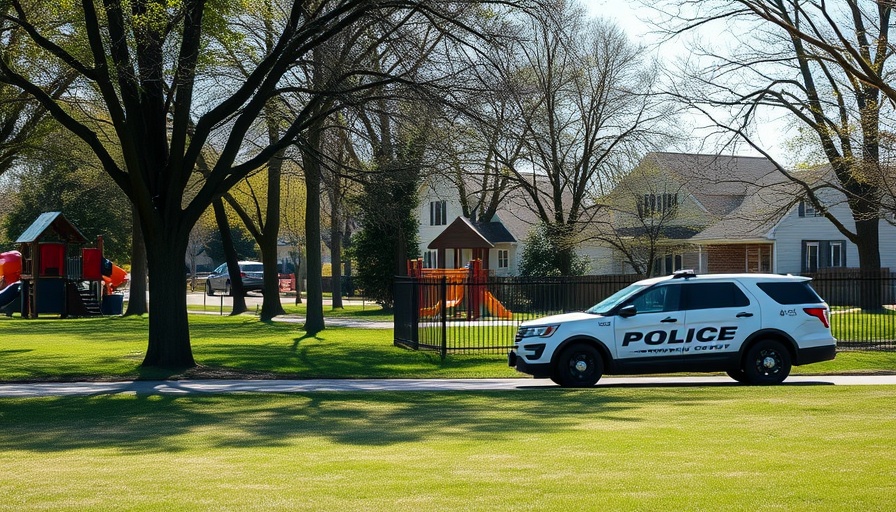 Empty park with Suffolk County police SUV nearby, Long Island.