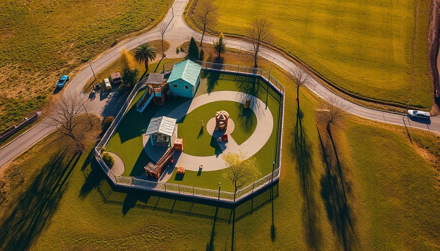 Aerial view of Austin park with playground, sunny day, Austin TX local news.