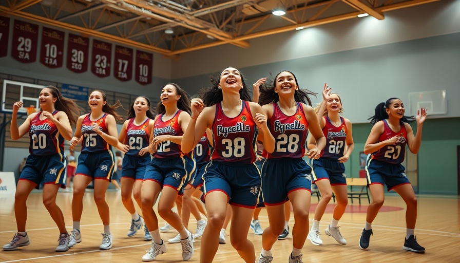 Energetic group of female basketball players dancing in a sports hall, basketball is life.