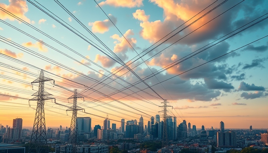 ERCOT forecasting record electric demand amid cityscape with power lines.