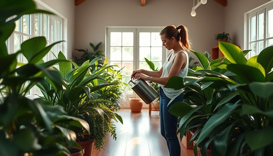 Woman nurturing plants indoors, promoting health and well-being.