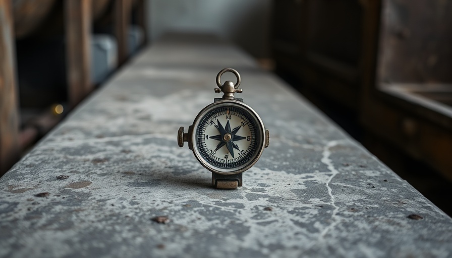 Metal compass on concrete surface for Pflugerville industrial project.