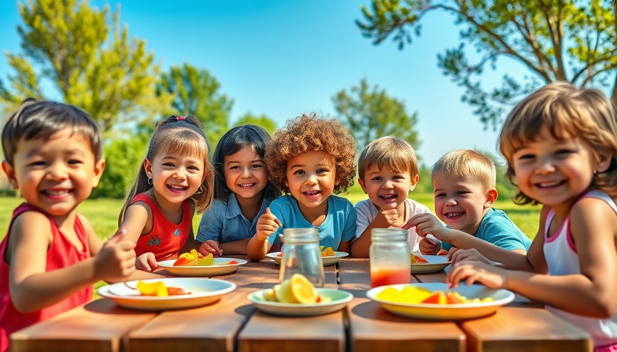 Children enjoying Texas summer meals outdoors in a cheerful setting.