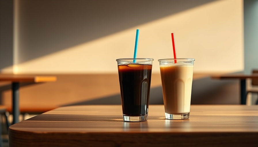 Marché Bleu Fort Worth Café iced coffee on a wooden table.
