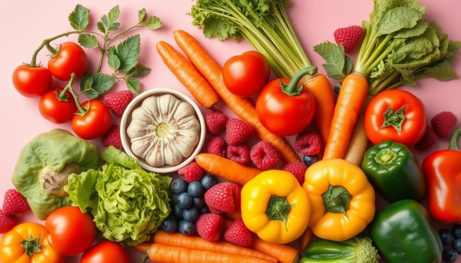 Colorful fruits and vegetables representing insoluble fiber sources.