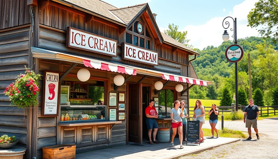 Little Joe's Farmstead ice cream shop with happy customers outside.