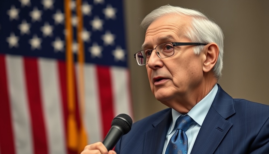 Distinguished man discussing American foreign policy with an American flag background.