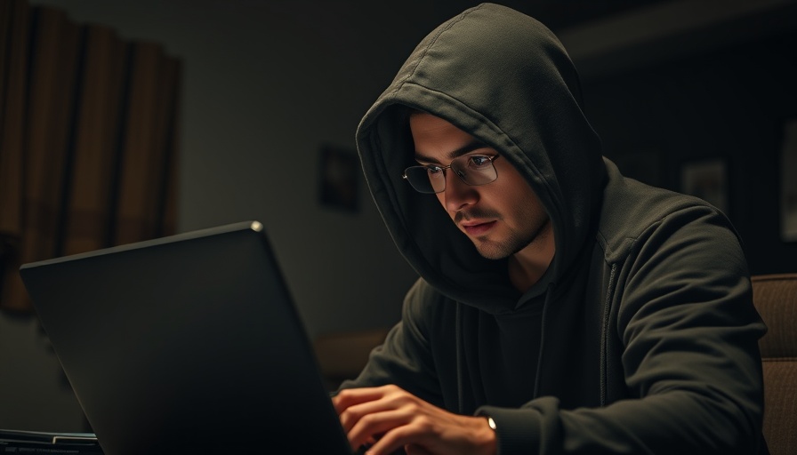 Hooded figure using laptop in dim light, illustrating new PayPal scam.