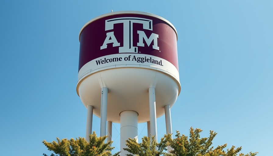 Texas A&M water tower showcasing institution's branding.