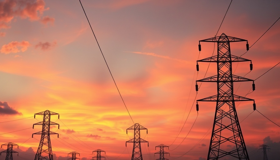 Planned power outage in Argyle during sunset with silhouetted power lines.