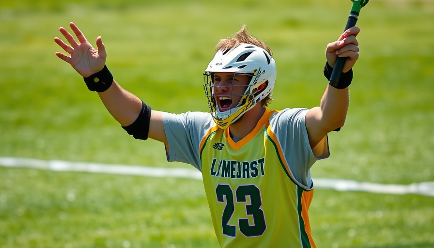 Lacrosse player's dynamic game moment for sports captions engagement.