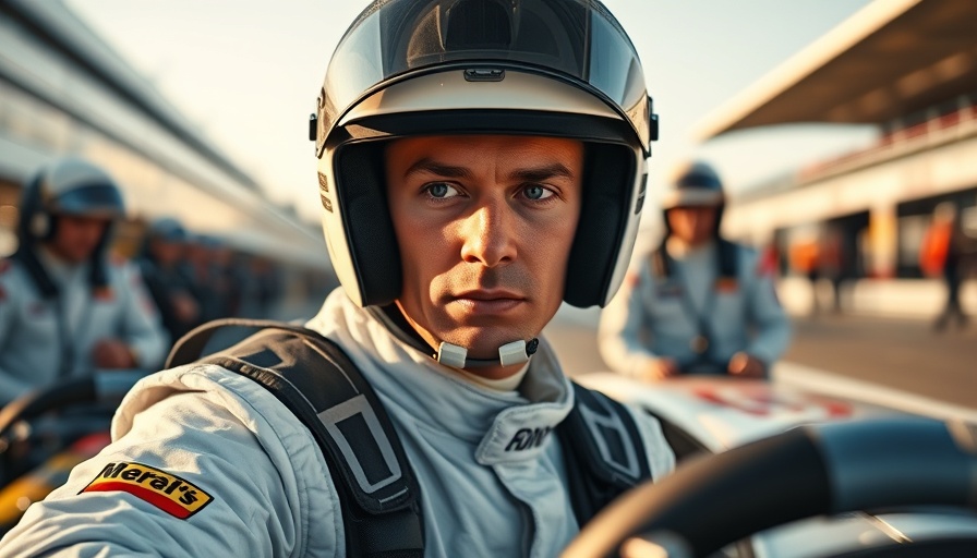 Focused race car driver preparing on track, F1 movie accuracy.