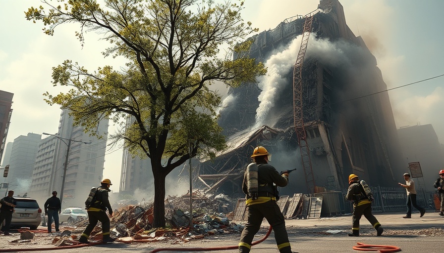Philadelphia building collapse explosion, firefighters battling aftermath.