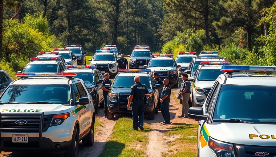 Numerous police vehicles gathered in rural Idaho amid investigation.