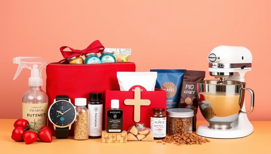 Gift ideas for a healthy lifestyle: smartwatch, pouch, mixer.