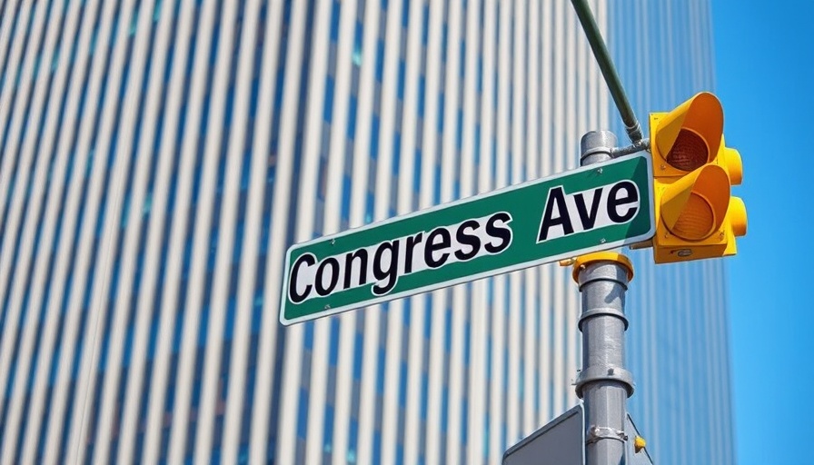 Street sign and traffic light against downtown Austin building