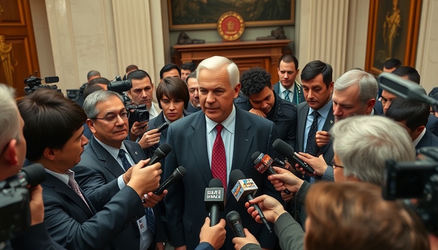 Journalists gather around a suited man during tax bill vote-a-rama.