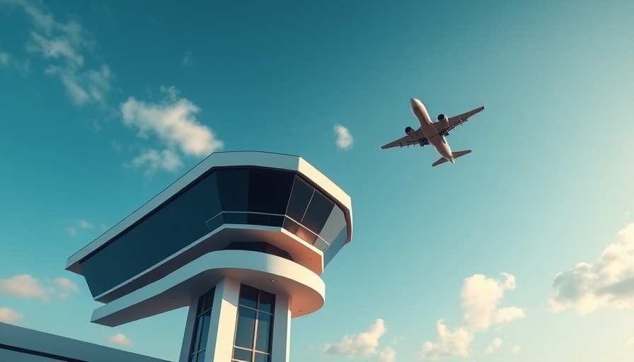 Modern airport control tower showing East Coast travel delays.