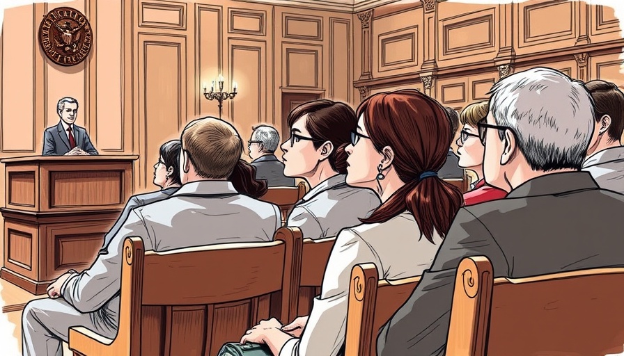 Illustration of jury in courtroom focused on trial.