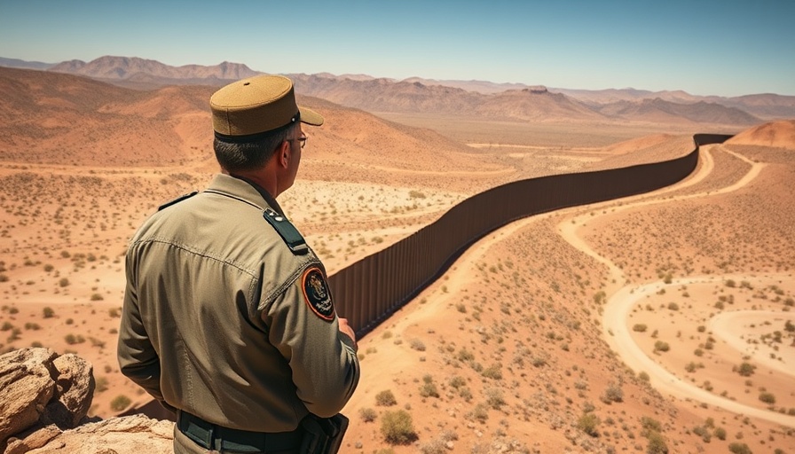 Officer monitors arid hills and border wall for unlawful crossings at southern border.