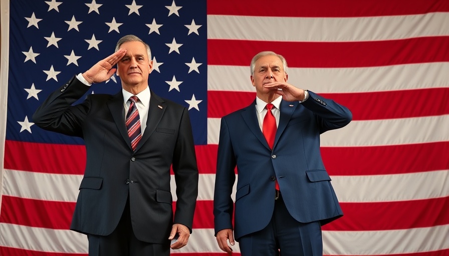 Two men saluting in front of American flag - US Military News.