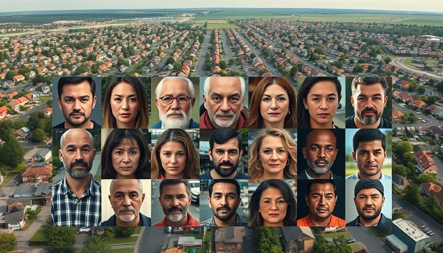 Immigration news USA: grid of individuals over suburban area