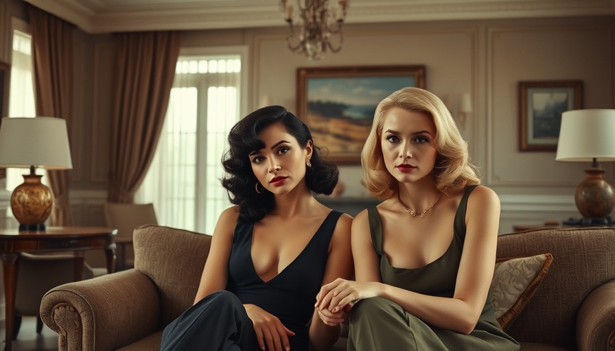 Classic Hollywood scene with two stylish women from 'Gentlemen Prefer Blondes' film.