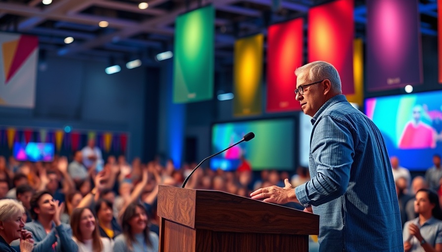 NY Times coverage outrage Mamdani: Man speaks at event with banner.