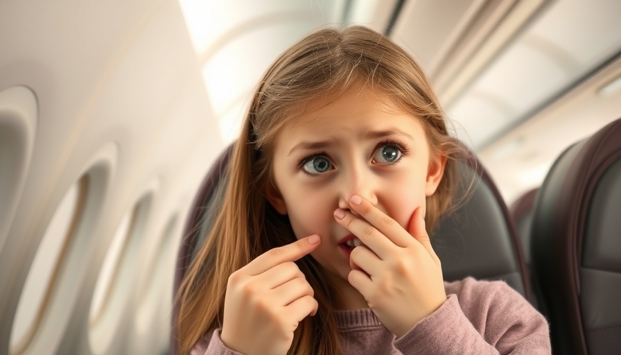 Young girl holds nose, illustrating air travel etiquette, humorous.