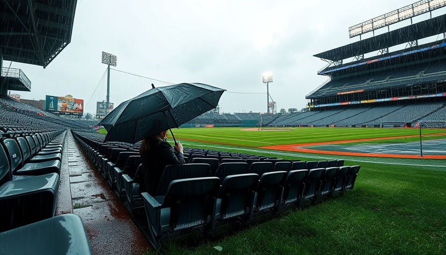 Mets rainout impact: Empty rainy stadium reflecting seats.