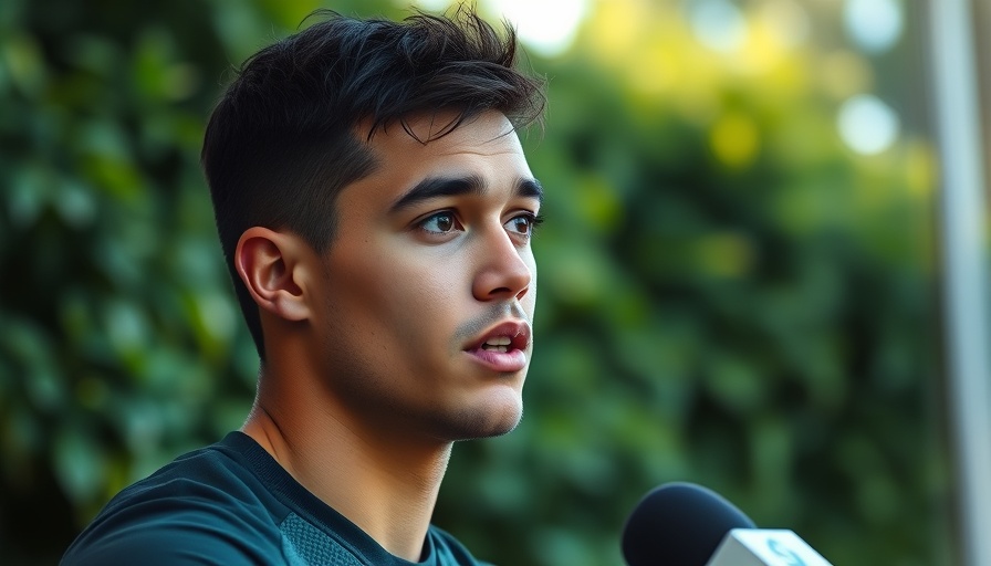 Focused athlete at U.S. Open tennis press conference.
