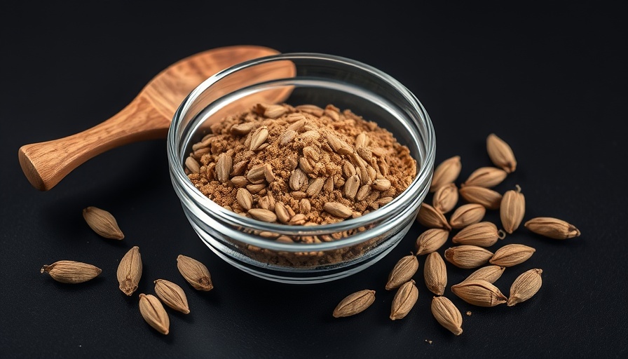 Aromatic cardamom powder in bowl and spoon for health and wellness.