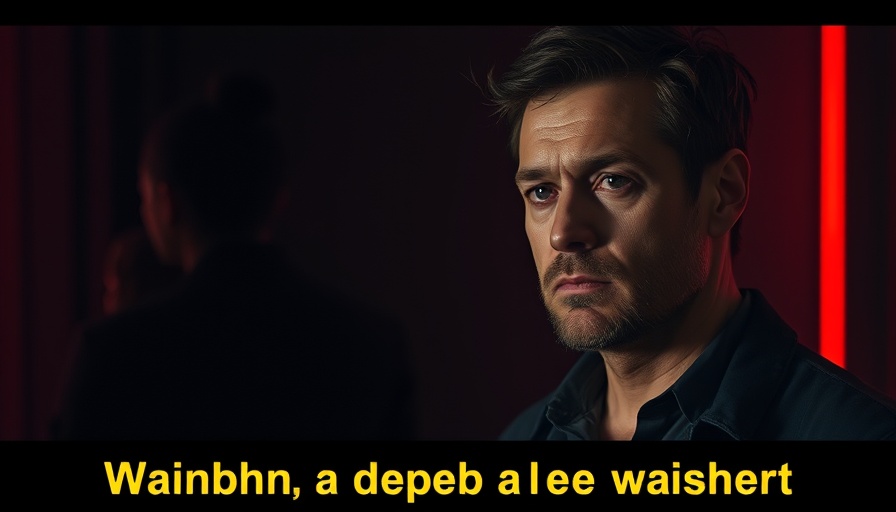 Serious man with warning text about health risks.