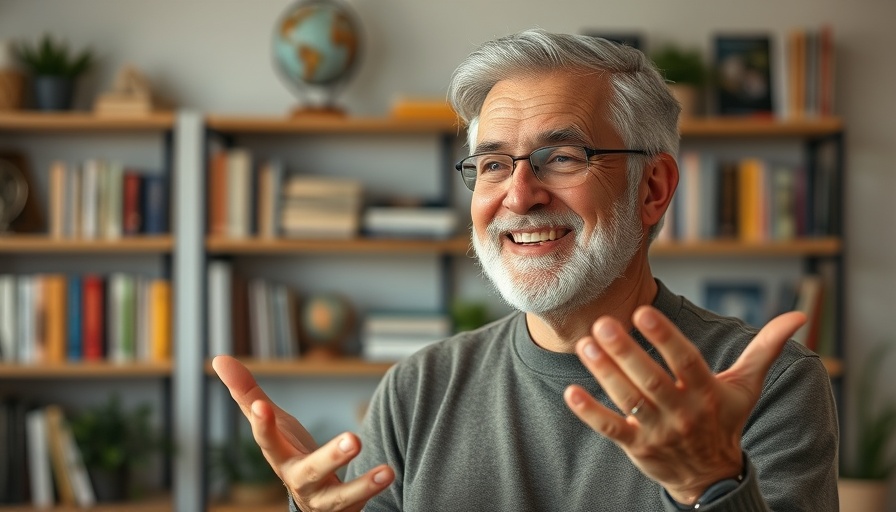 Man discussing healthy aging sunscreen alternatives in a cozy setting.