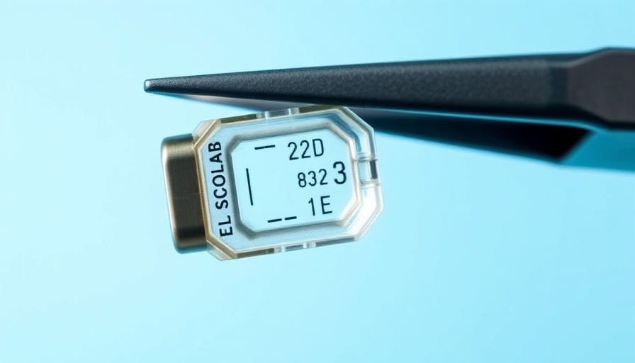Detailed view of a diabetes emergency implant held by tweezers.