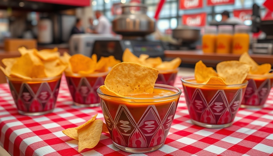 Quesoff Austin 2025: Cups of queso with chips on table.