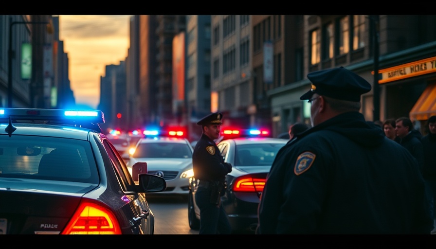 Police cars at a Pasadena shooting scene, dusk, tense atmosphere.