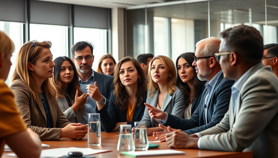 Diverse group debating birthright citizenship in a modern conference room.