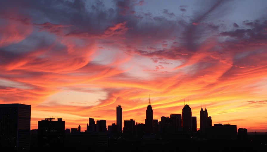Frisco cityscape at sunset, vibrant skyline view.