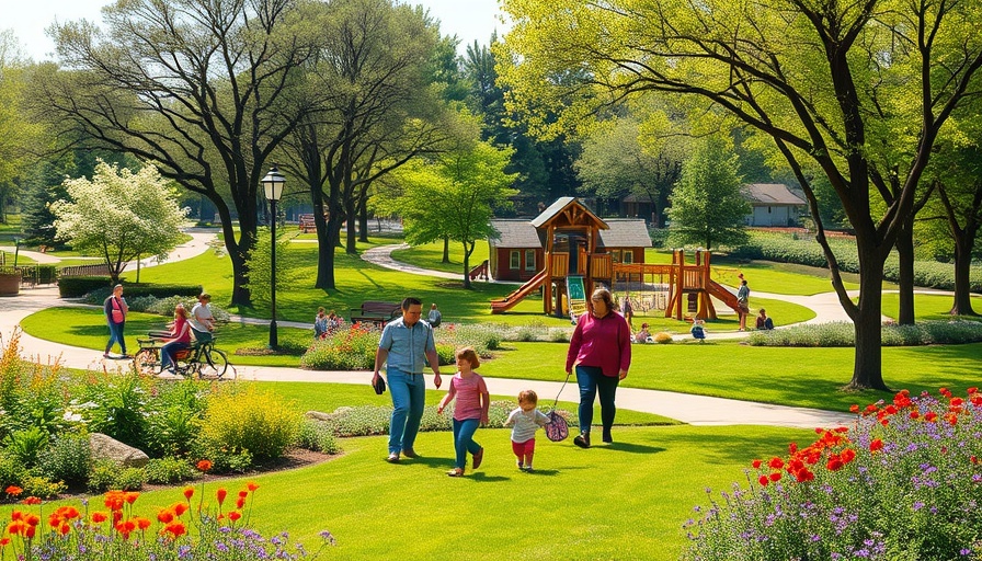 Flower Mound community park with families enjoying activities.