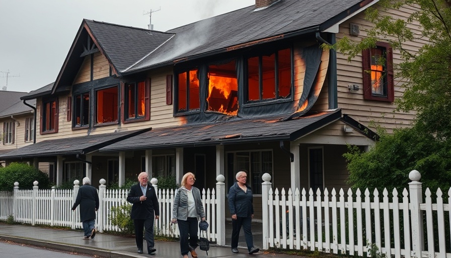 Fall River assisted living home fire aftermath with damaged facade and people.