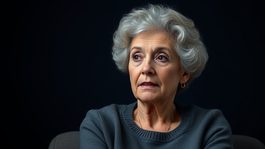 Thoughtful older woman practicing mental health techniques in soft lighting.