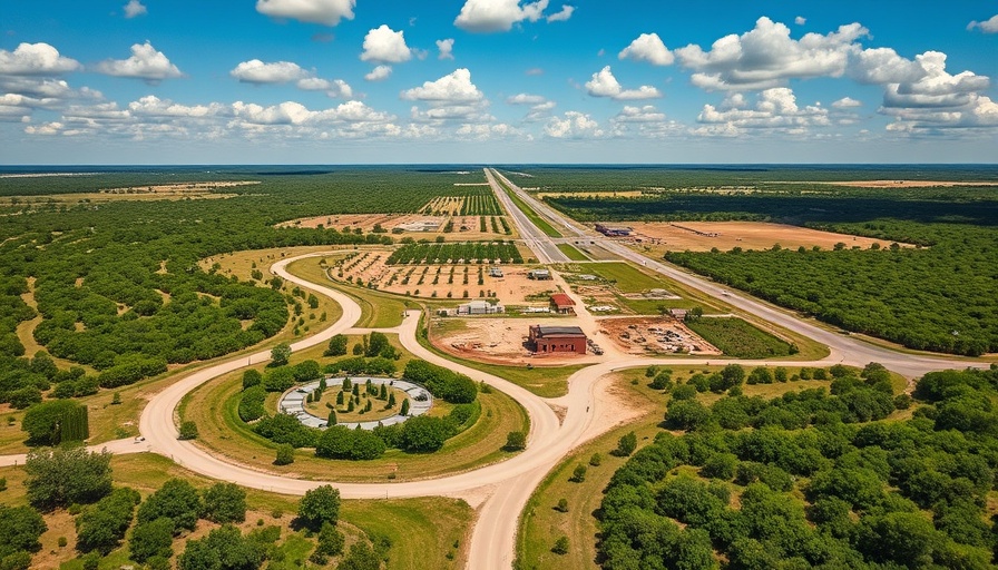 Aerial view of Bastrop land development for 55+ community