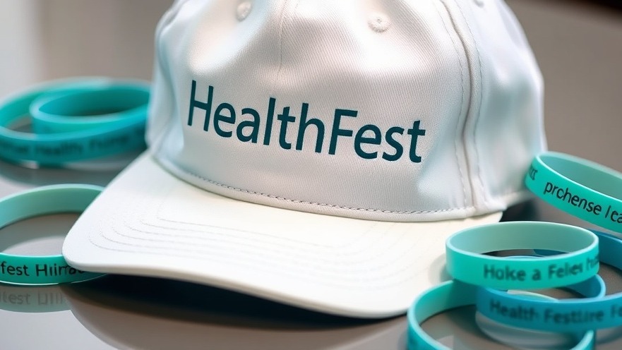 Close-up of a 'HealthFest' cap with colorful wristbands for Mental Health Awareness.