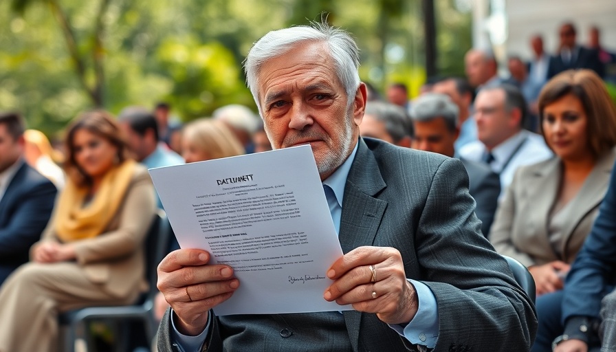 Older man displaying a signed document at a public event, Trump big beautiful bill.